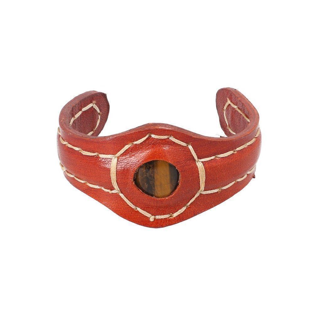 Genuine Leather Cuff Bracelet with Tigers Eye (7.20 in)